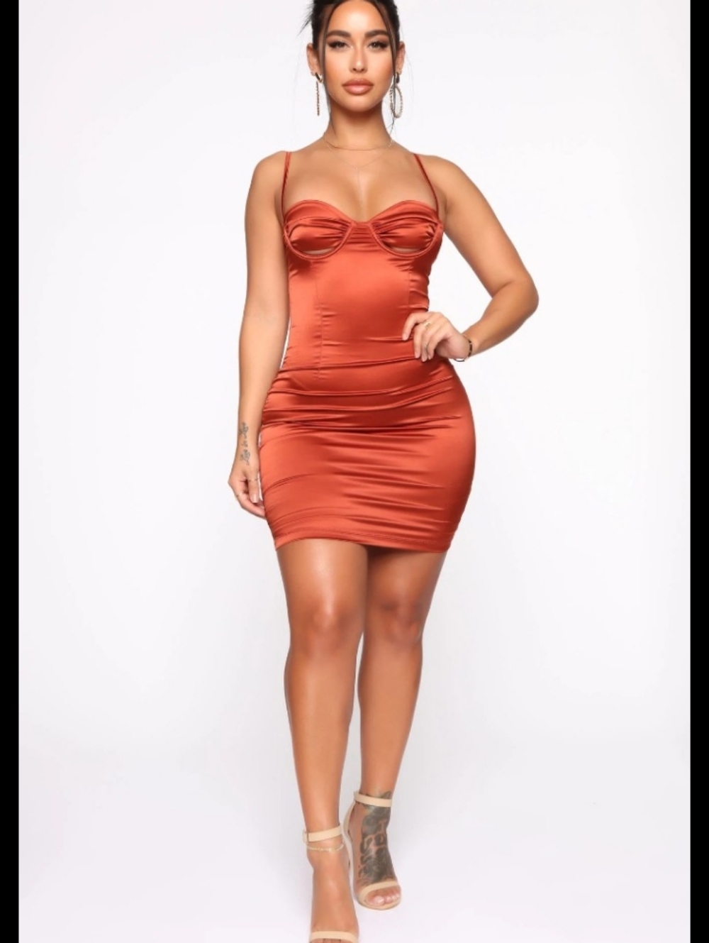 Fashion Nova sierra satin mini dress- rust size Small